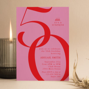 Invitación Cumpleaños 50 Rosa Rojo Shh es una Sorpresa