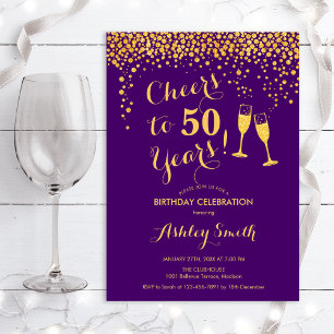Invitación Cumpleaños 50 - Salud por 50 Años Dorado Púrpura