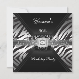 Invitación Cumpleaños 50 Silver Black Zebra Diamond  Imagen