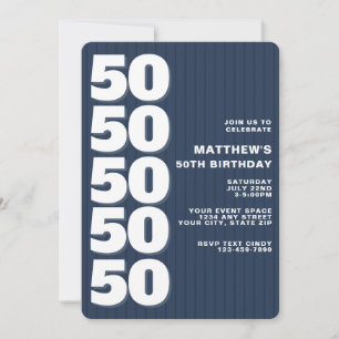 Invitación Cumpleaños 50 Simple Moderno Raya Azul
