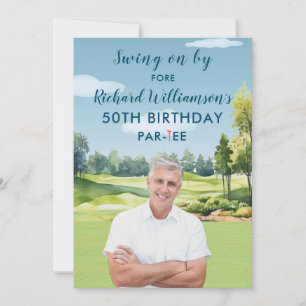 Invitación Cumpleaños 50 Tema de Golf Acuarela de tu Foto