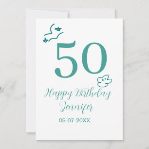 Invitación cumpleaños 50 turquesa nombre nubes dibujadas a ma