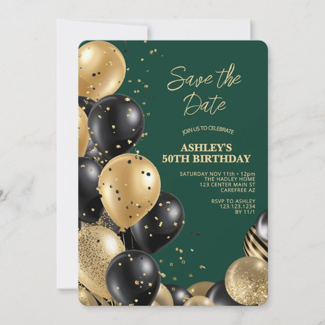Invitación Cumpleaños 50 Verde Elegante (Anverso)