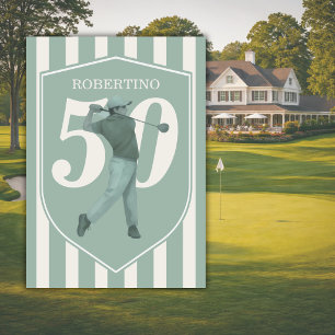 Invitación Cumpleaños 50 Vintage Preppy Golfer Verde Blanco