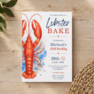 Invitación Cumpleaños 50 Watercolor Lobster Bake