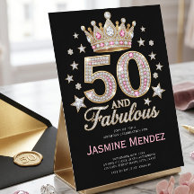 Cumpleaños 50 y Fabuloso Brillante Negro Rosa Glam
