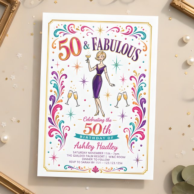 Invitación Cumpleaños 50 y fabuloso champán (Subido por el creador)