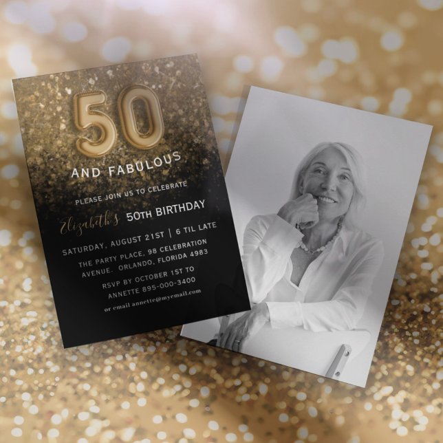 Invitación Cumpleaños 50 y Fabuloso con Brillo Dorado (Subido por el creador)