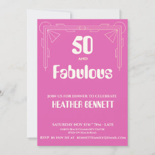Invitación Cumpleaños 50 y Fabuloso en Rosa Art Deco