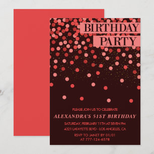 Invitación Cumpleaños 51 Glitter Confetti Lujo Brillante