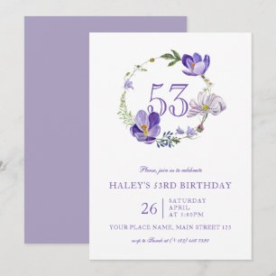Invitación Cumpleaños 53 de Flor Silvestre Floral Púrpura Vin