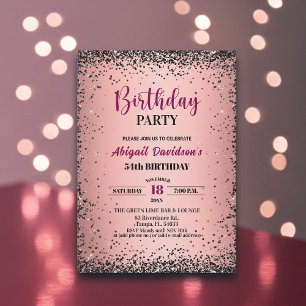 Invitación Cumpleaños 54 elegante negro brillo metálico rosa