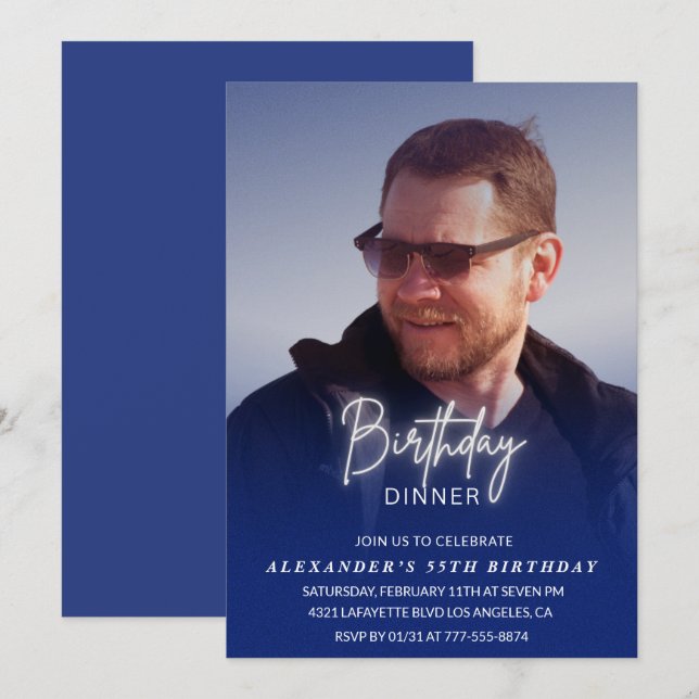 invitación cumpleaños 55 Cena de cumpleaños Foto H (Anverso / Reverso)