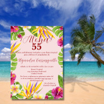 Cumpleaños 55 Colorido Aloha Rosa Hawaiano Español