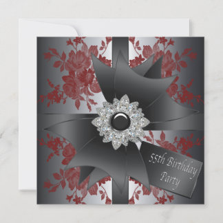 Invitación Cumpleaños 55 de mujer Arco de Diamante Rosa Roja 