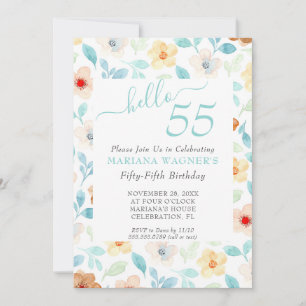 Invitación Cumpleaños 55 elegante floral amarillo turquesa