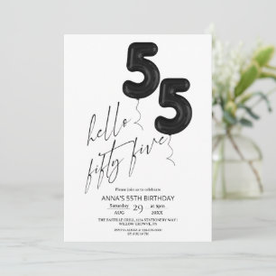Invitación Cumpleaños 55 Minimalista Moderno Blanco y Negro
