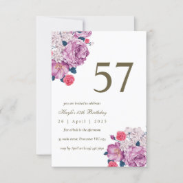 Invitación Cumpleaños 57 Botánico Floral Púrpura Simple Chic