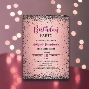 Invitación Cumpleaños 58 Elegante Glitter Metálico Rosa