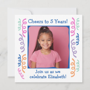 Invitación Cumpleaños 5 Años Corrientes de Foto Personalizada