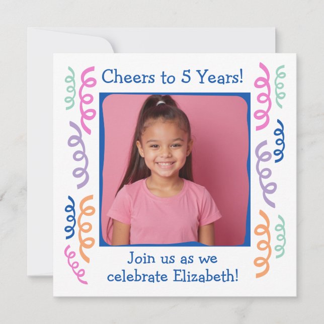 Invitación Cumpleaños 5 Años Corrientes de Foto Personalizada (Anverso)