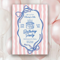 Cumpleaños 5 Cute Pink Doodle Frame y Lazos