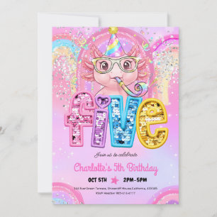 Invitación Cumpleaños 5 de Ajolote Arcoíris