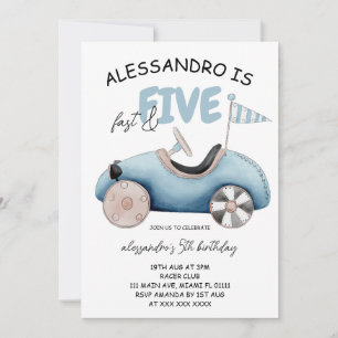 Invitación Cumpleaños 5 de Auto de Carreras Rápido y Cinco
