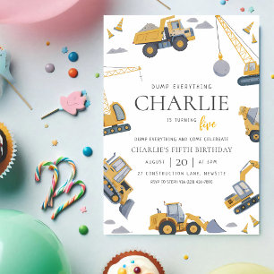 Invitación Cumpleaños 5 de Camión de Volteo Construcción