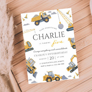 Invitación Cumpleaños 5 de Camión de Volteo de Construcción