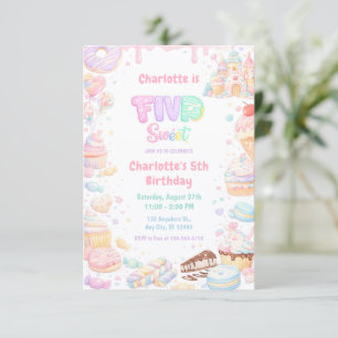 Invitación Cumpleaños 5 de Cinco Dulces Caramelos Pastel