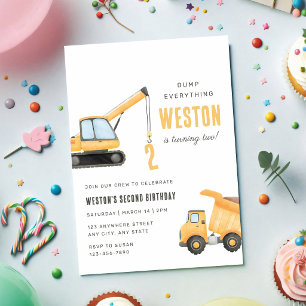 Invitación Cumpleaños 5 de Construcción de Camión de Volteo