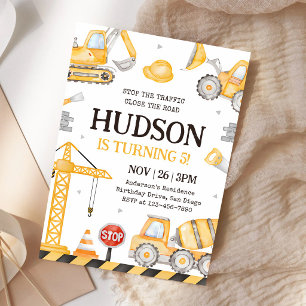 Invitación Cumpleaños 5 de Construcción de Camión de Volteo