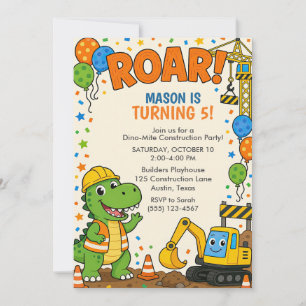 Invitación Cumpleaños 5 de Construcción de Dinosaurio Verde N