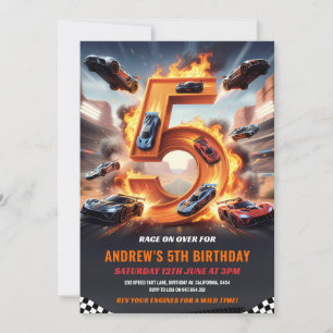 Invitación Cumpleaños 5 de Corredor de Autos Rojo