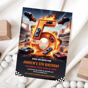 Invitación Cumpleaños 5 de Corredor de Autos Rojo