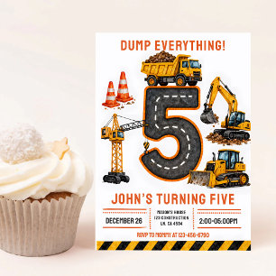 Invitación Cumpleaños 5 de Excavadora de Volquete