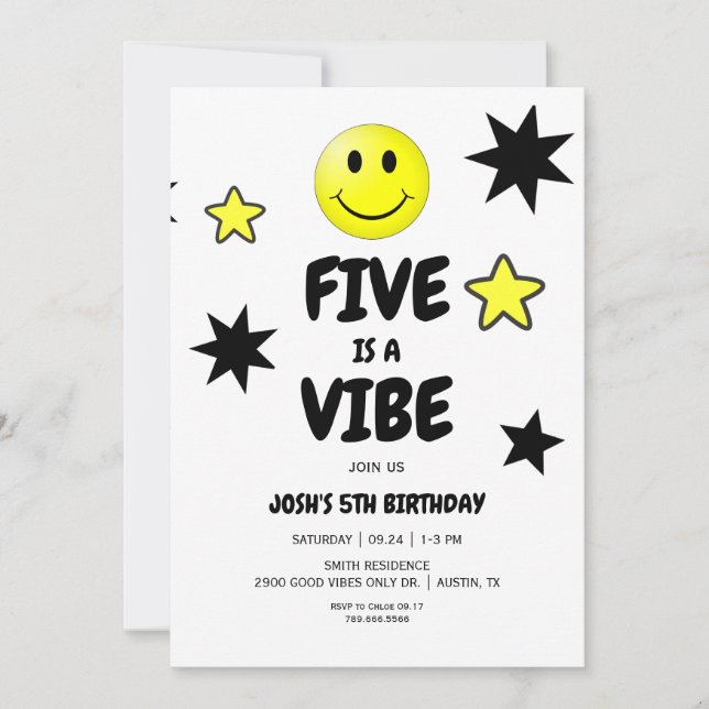 Invitación Cumpleaños 5 de Five is a Vibe (Anverso)