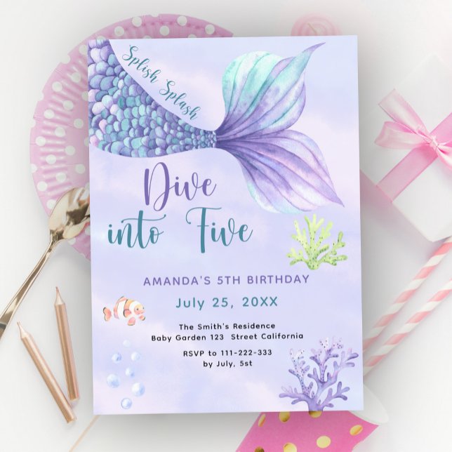 Invitación Cumpleaños 5 de Mermaid Dive Into Five (Subido por el creador)