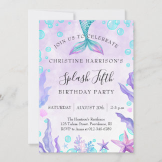 Invitación Cumpleaños 5 de Mermaid Splash
