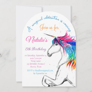 Invitación Cumpleaños 5 de niña unicornio rosa mágico quinto