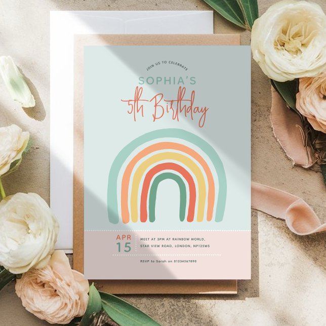Invitación Cumpleaños 5 de niñas lindas boho arcoíris (Subido por el creador)