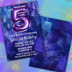 Invitación Cumpleaños 5 de Niño Azul Púrpura