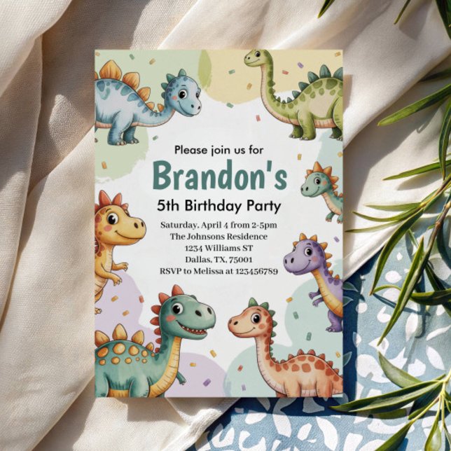 Invitación Cumpleaños 5 de niños dinosaurio lindo (Subido por el creador)