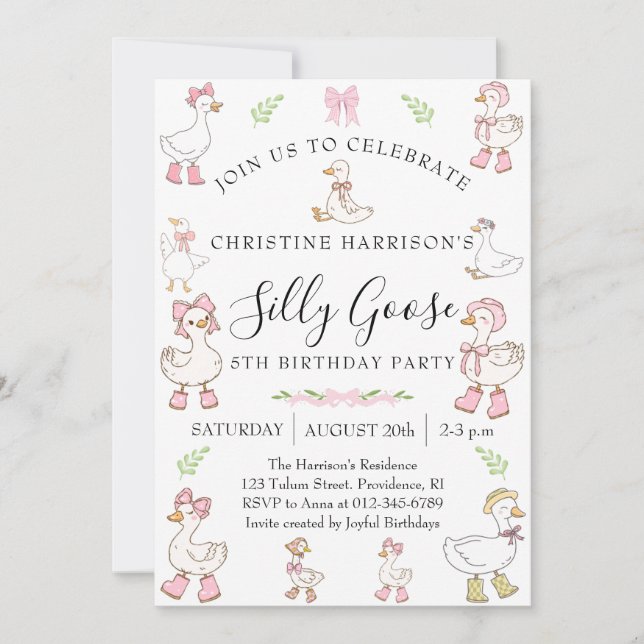 Invitación Cumpleaños 5 de Silly Goose Girl (Anverso)