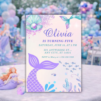 Invitación Cumpleaños 5 de Sirena Morada Bajo el Mar