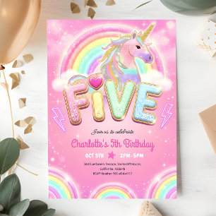Invitación Cumpleaños 5 de Unicornio de Lentejuelas de Arcoír