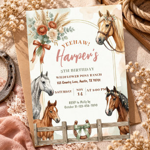 Invitación Cumpleaños 5 de Vaquera Caballo Arco de Flor Silve