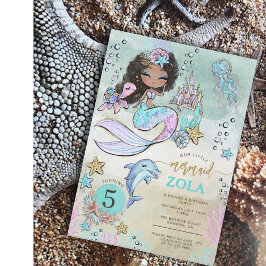Invitación Cumpleaños 5 editable Sirena Bajo el Mar 