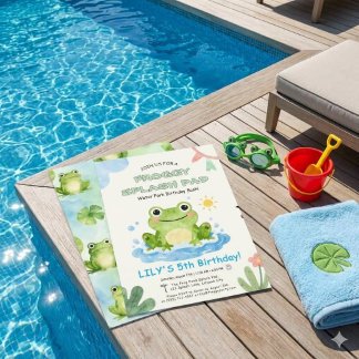 Invitación Cumpleaños 5 Piscina de Salpicaduras de Rana Patio